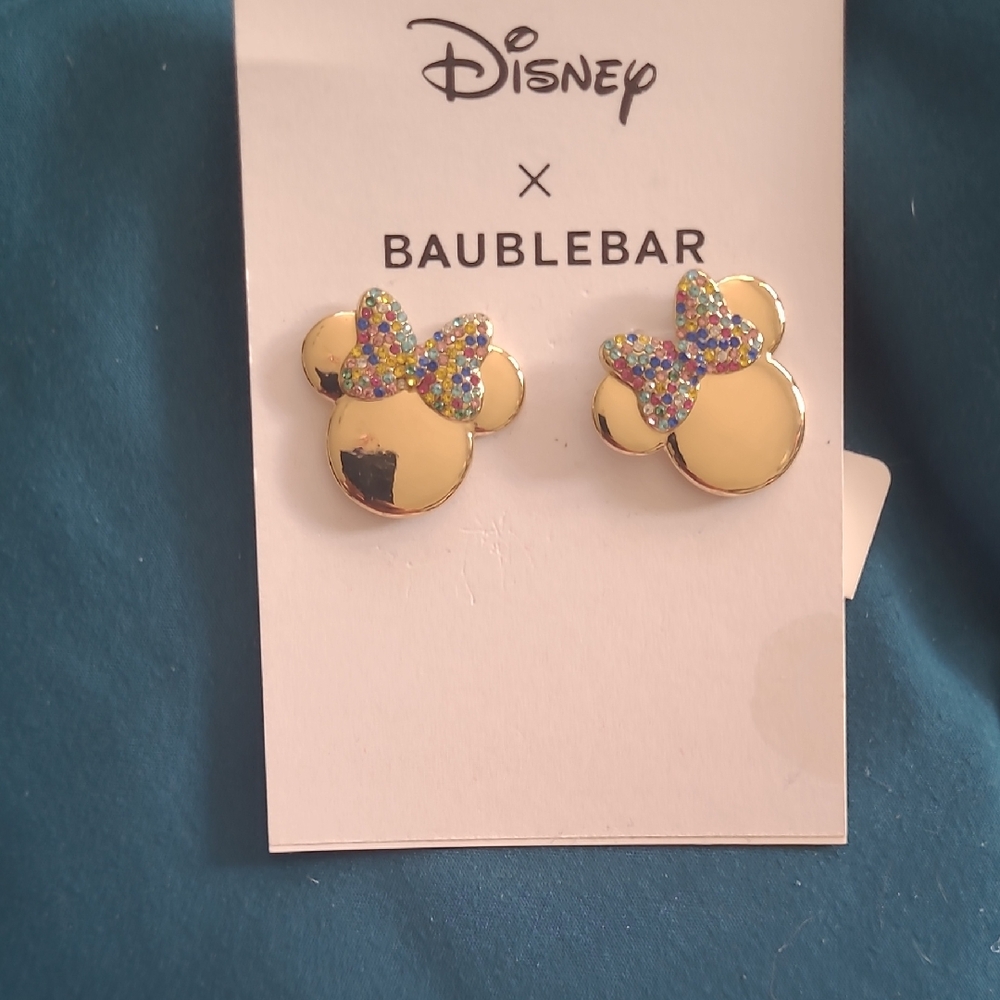 BaubleBar Gold Disney Earrings with Multicolor Bow